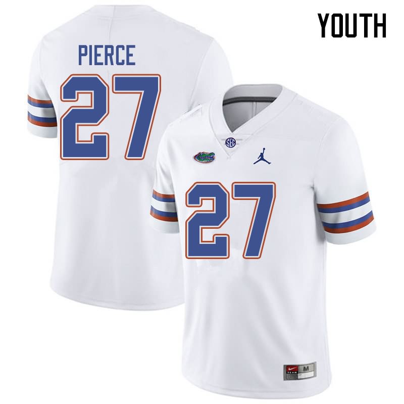 Youth NCAA Florida Gators Dameon Pierce #27 Stitched Authentic Jordan Brand White College Football Jersey NPP8565LA